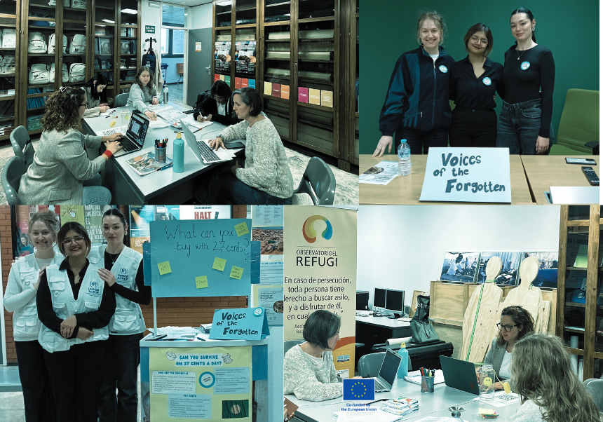 Cuatro fotos de estudiantes voluntarias trabajando
